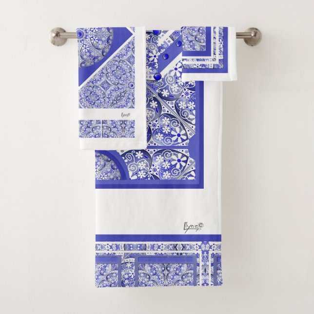 Ceramic Lace Blue of Greece Bath Towel Set (Insitu)