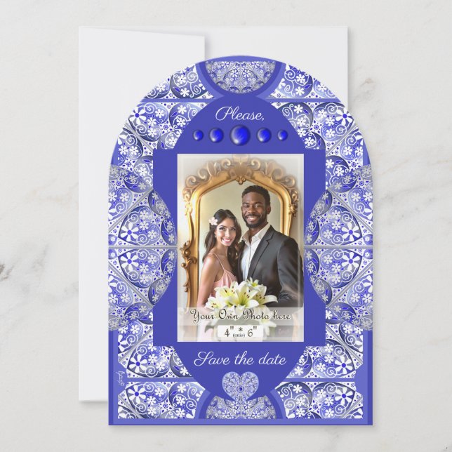 Ceramic lace Blue of Greece Invitation (Front)