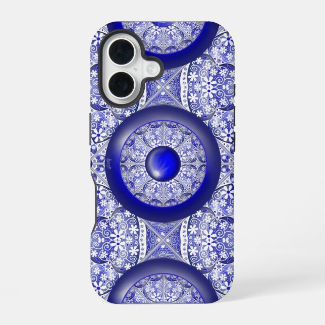 Ceramic lace Blue of Greece iPhone 16 Case (Back)