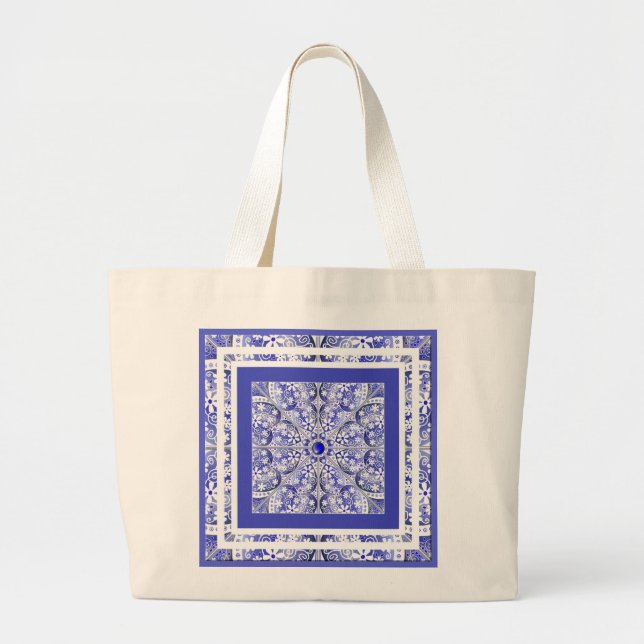 Ceramic Lace Blue of Greece Large Tote Bag (Front)