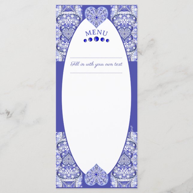Ceramic lace Blue of Greece Menu (Front)