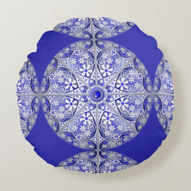 Ceramic lace Blue of Greece Round Cushion (Front)