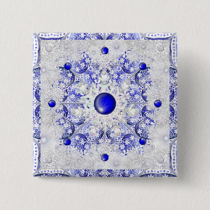 Ceramic Lace Blue of Greece & snowflake 15 Cm Square Badge