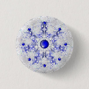 Ceramic Lace Blue of Greece & snowflake 3 Cm Round Badge