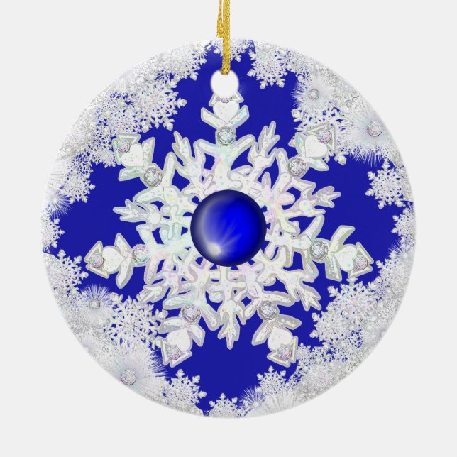 Ceramic Lace Blue of Greece & snowflake Ceramic Tree Decoration (Back)