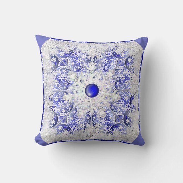 Ceramic Lace Blue of Greece & snowflake Cushion (Front)