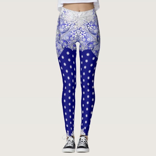 Ceramic Lace Blue of Greece & snowflake Leggings (Front)