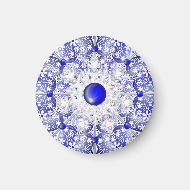 Ceramic lace Blue of Greece & snowflake Magnet (Front)