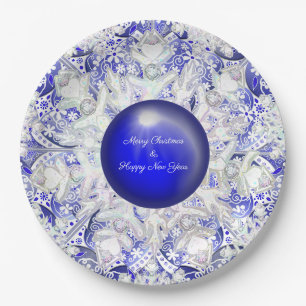 Ceramic Lace Blue of Greece & snowflake Paper Plate