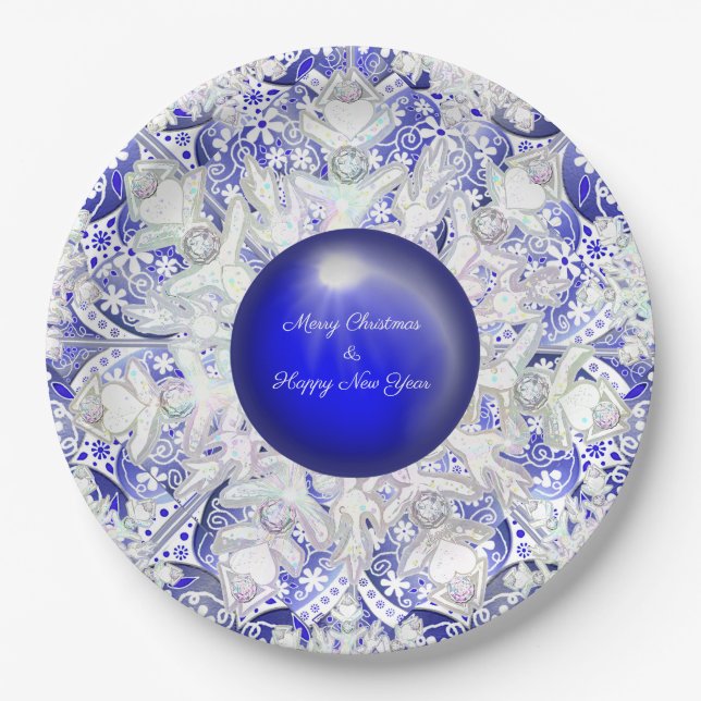 Ceramic Lace Blue of Greece & snowflake Paper Plate (Front)
