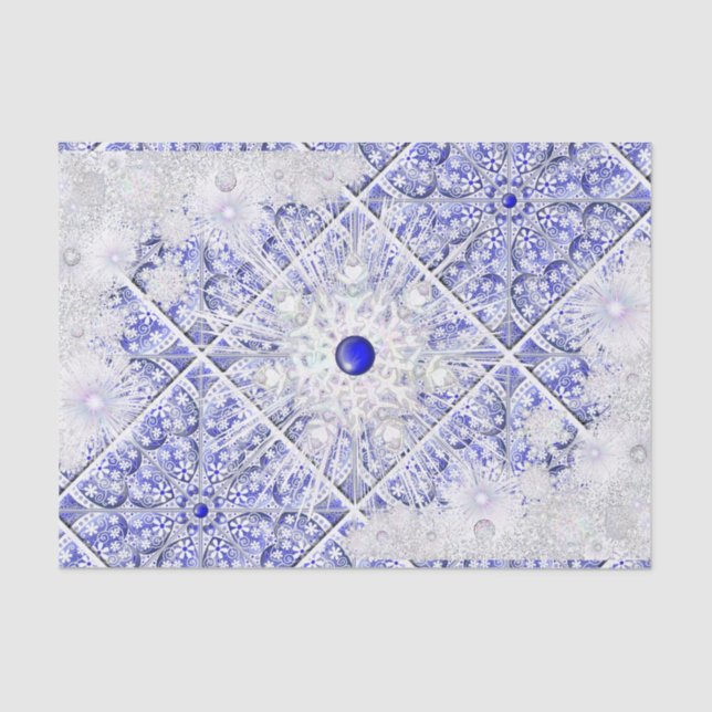 Ceramic Lace Blue of Greece & snowflake Tissue Paper (Front)