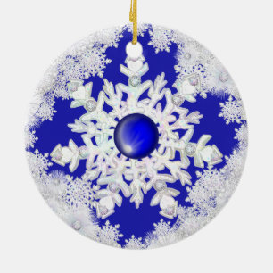 Ceramic Lace Blue of Greece & snowflake Tree Decoration