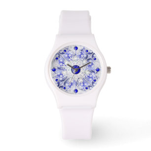 Ceramic Lace Blue of Greece & snowflake Watch