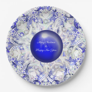 Ceramic Lace Blue of Greece & snowflakes Paper Plate