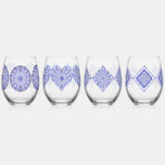 Ceramic lace Blue of Greece Stemless Wine Glass<br><div class="desc">Lace print added to a ceramic effect for this fine pattern with some inlays of pearls or cabochons (drawn). Here in Blue of Greece (which is a famous colour in the Greek Cyclades), this pattern also exists in light grey, light blue and Black in other of my collections. A finely...</div>