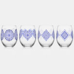Ceramic lace Blue of Greece Stemless Wine Glass<br><div class="desc">Lace print added to a ceramic effect for this fine pattern with some inlays of pearls or cabochons (drawn). Here in Blue of Greece (which is a famous colour in the Greek Cyclades), this pattern also exists in light grey, light blue and Black in other of my collections. A finely...</div>