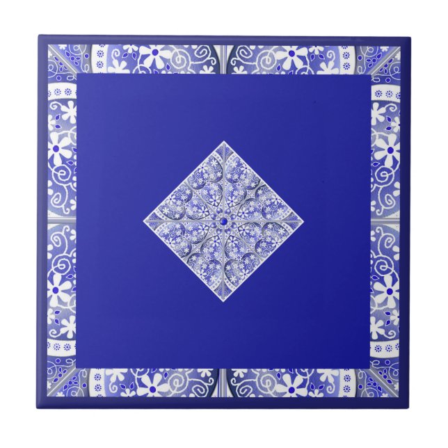 Ceramic Lace Blue of Greece Tile (Front)