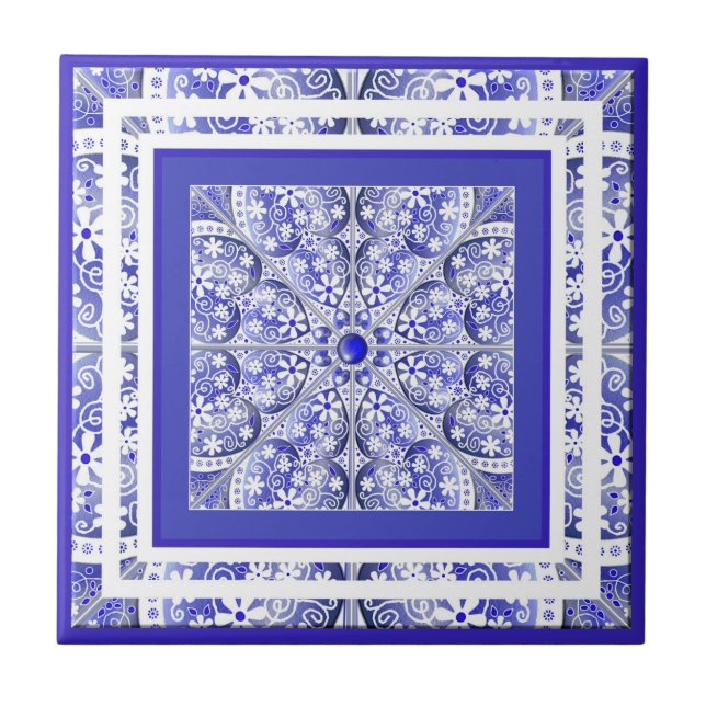Ceramic Lace Blue of Greece Tile (Front)