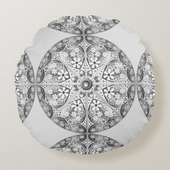 Ceramic lace Grey Round Cushion (Front)
