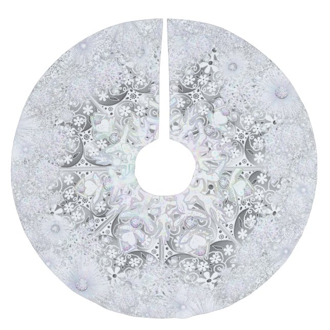 Ceramic lace grey & snowflake brushed polyester tree skirt (Front)
