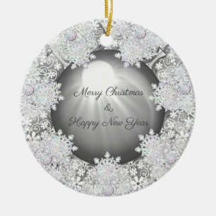 Ceramic Lace grey & snowflakes Tree Decoration