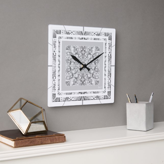 Ceramic Lace Grey Square Wall Clock (Office)