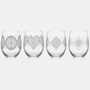Ceramic lace Grey Stemless Wine Glass