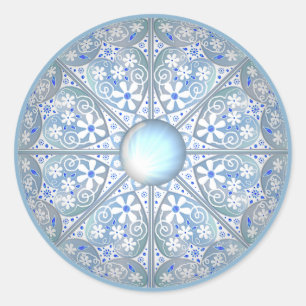 Ceramic Lace Light Blue Classic Round Sticker