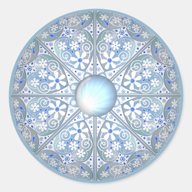 Ceramic Lace Light Blue Classic Round Sticker (Front)