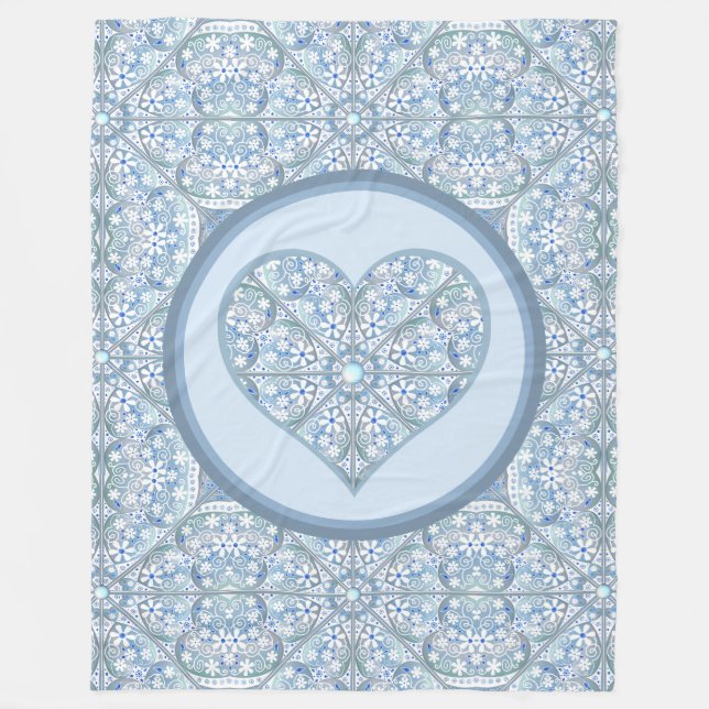 Ceramic Lace Light Blue Fleece Blanket (Front)