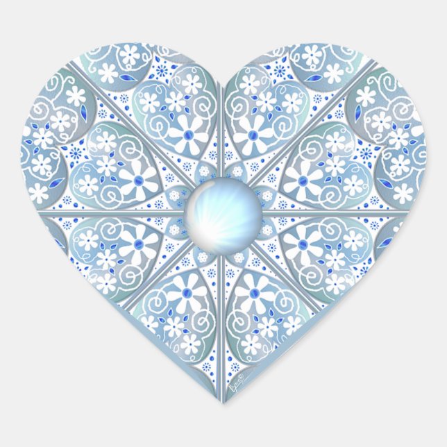 Ceramic Lace Light Blue Heart Sticker (Front)