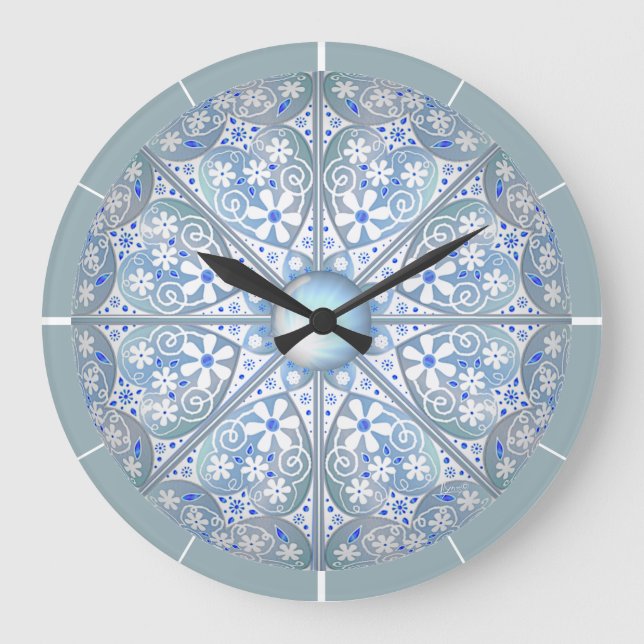 Ceramic Lace Light blue Large Clock (Front)