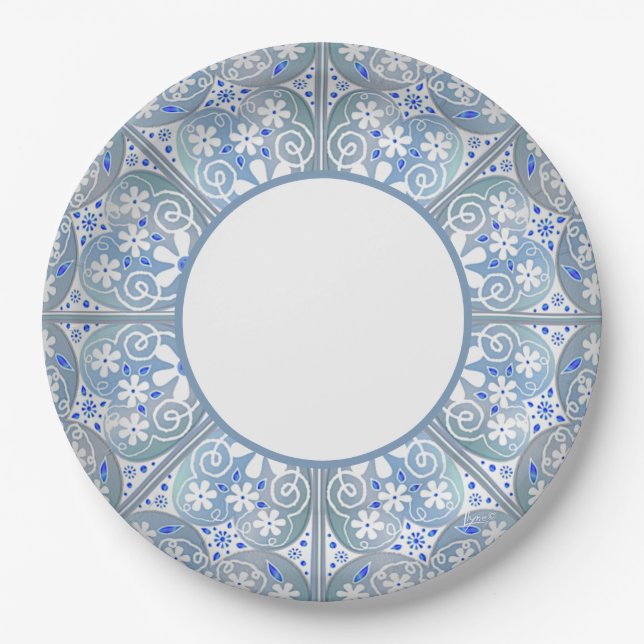 Ceramic Lace Light Blue Paper Plate (Front)