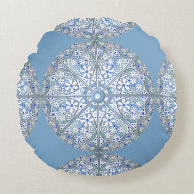 Ceramic lace light blue round cushion (Front)