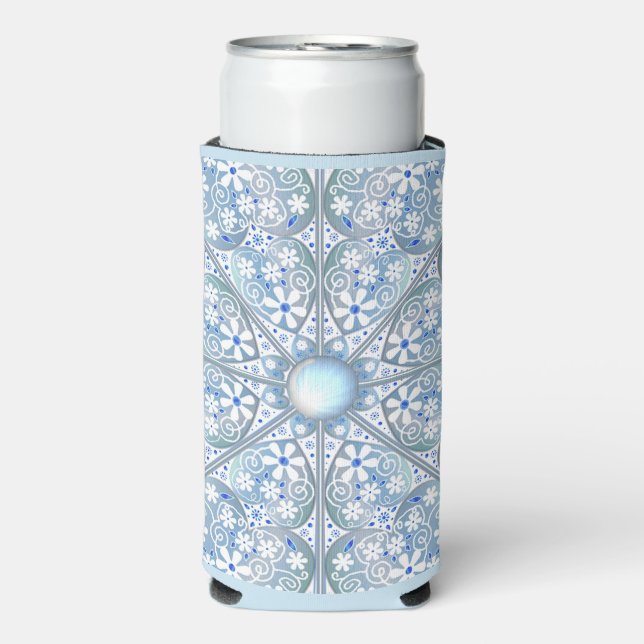 Ceramic lace Light blue Seltzer Can Cooler (Seltzer Front)