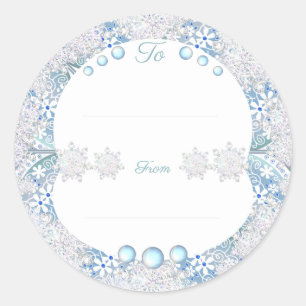 Ceramic lace light blue & snowflake classic round sticker