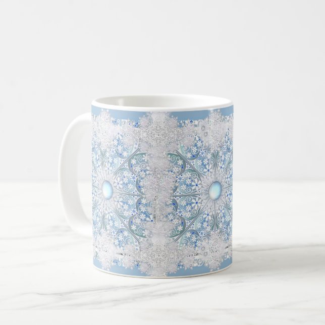 Ceramic lace Light blue & snowflake Coffee Mug (Front Left)