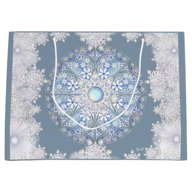 Ceramic lace light blue & snowflake large gift bag (Front)