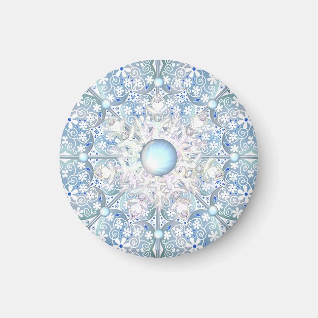 ceramic lace light blue & snowflake magnet (Front)