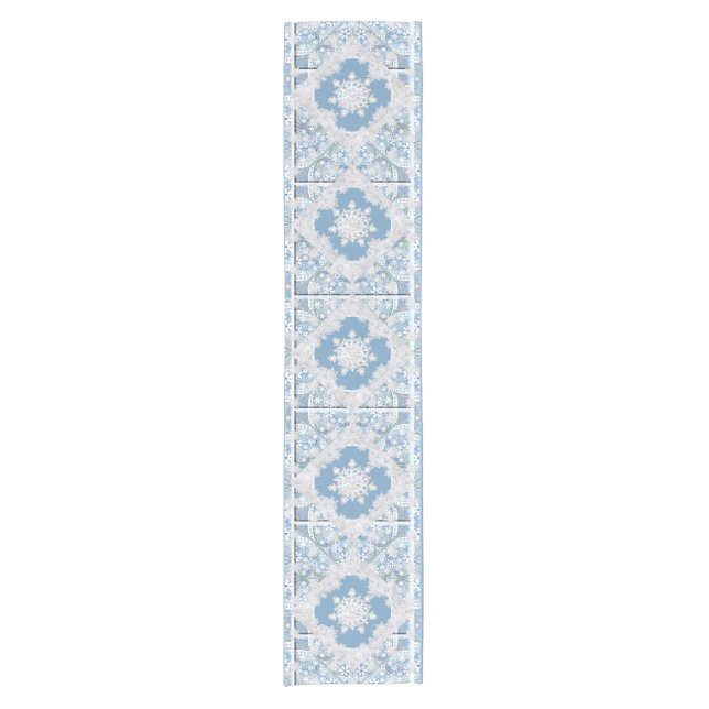 Ceramic lace light blue & snowflake short table runner (Front)