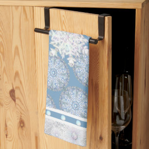 Ceramic lace light blue & snowflake tea towel