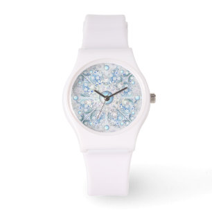 Ceramic lace light blue & snowflake watch