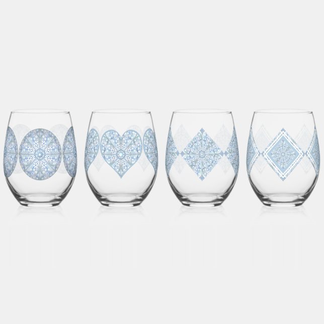 Ceramic lace Light blue Stemless Wine Glass (Left)