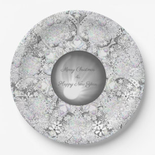 Ceramic lace light grey & snowflake paper plate