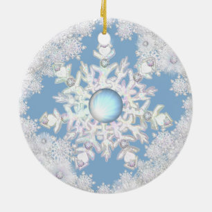 Ceramic lace sky blue &snowflake ceramic tree decoration