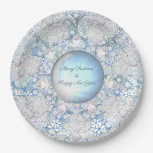 Ceramic lace sky blue &snowflake paper plate