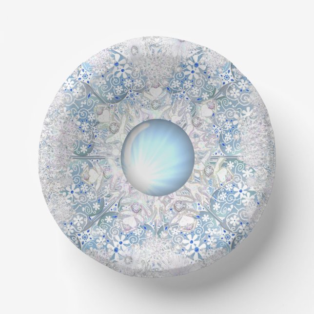 Ceramic lace sky blue &snowflake paper plate (Front)