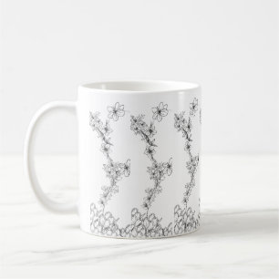 Ceramic Mug – Black and White Floral Pattern