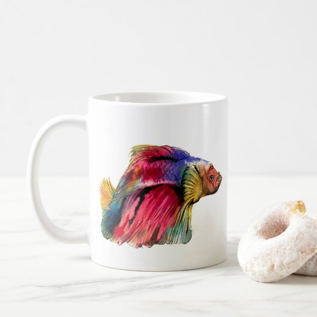 Ceramic mug with betta fish design (With Donut)