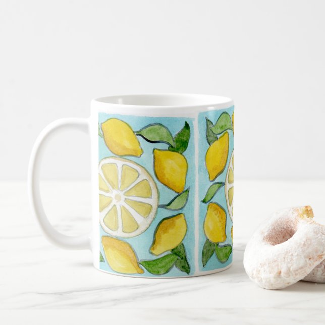 Ceramic mug with Sicilian Lemon tile design (With Donut)